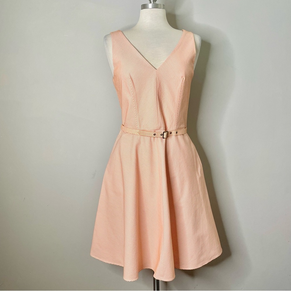 AMY MATTO NEW YORK Striped Linen Blend Sleeveless Fit & Flair Dress